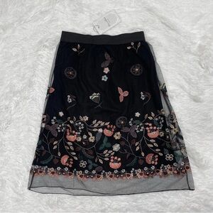 Elena Baldi Womens Size Small Tulle Mesh Embroidery Floral Skirt Black Italy New